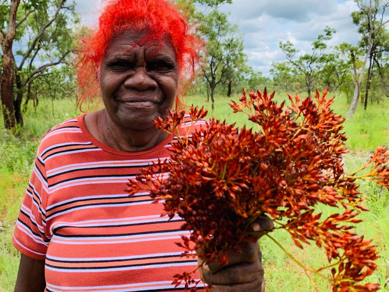 Hazel Ponto holding bush flowers